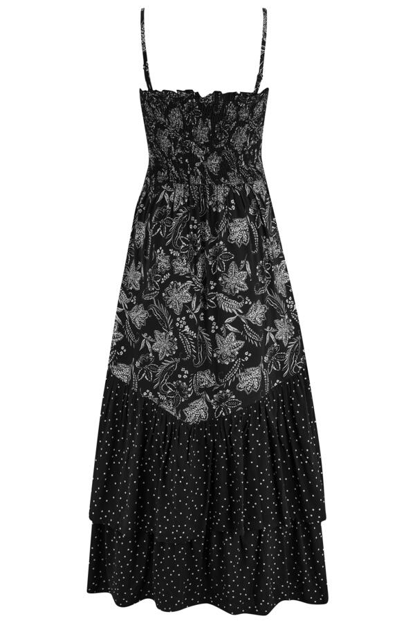 Strapless Asymmetric Tiered Woven Maxi Dress