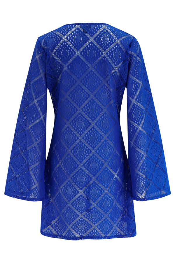 Crochet Lace Long Sleeve Beach Cover Up