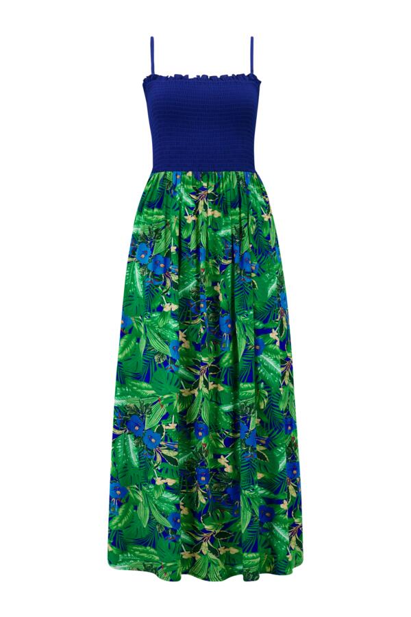 Strapless Shirred Bodice Maxi Beach Dress