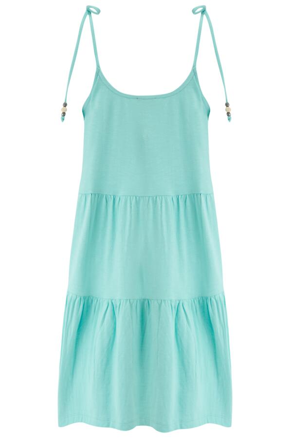 Tie Shoulder Tiered Cotton Slub Jersey Short Dress