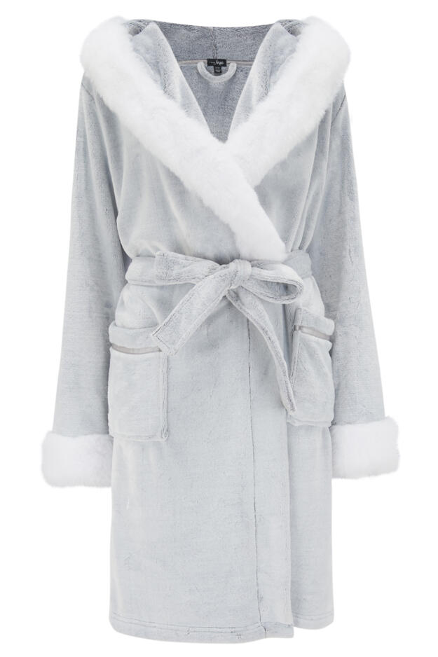 Cosy Faux Fur Trim Hooded Dressing Gown