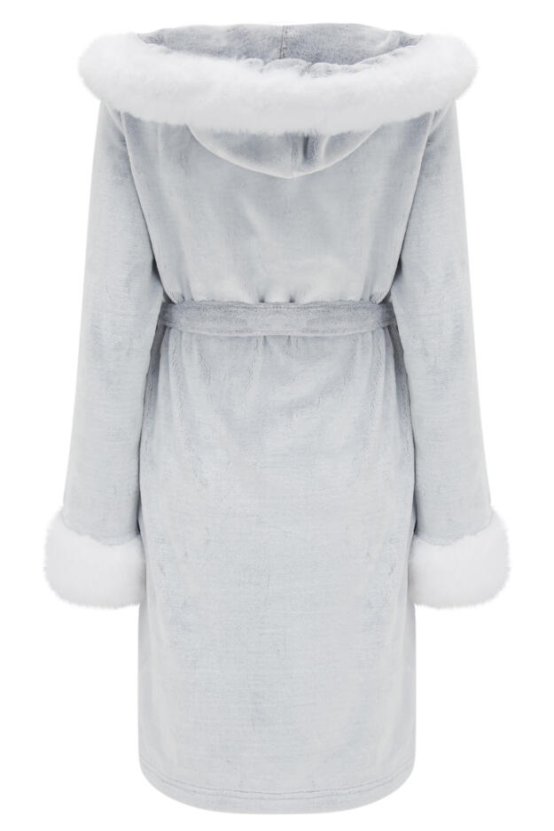 Cosy Faux Fur Trim Hooded Dressing Gown