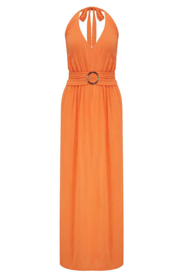 Halter Neck Gold Buckle Maxi Beach Dress