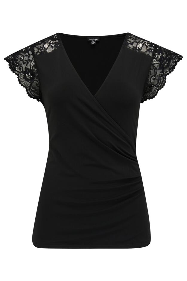 Julie Fuller Bust Slinky Jersey Lace Trim Wrap Top