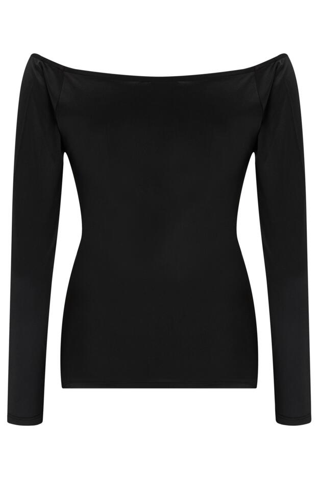 Adele Off Shoulder Shine Jersey Long Sleeve Wrap Top 