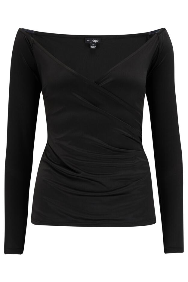 Adele Off Shoulder Shine Jersey Long Sleeve Wrap Top 