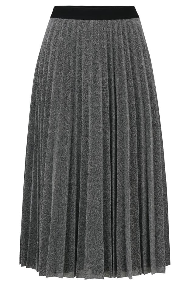 Nina Lame Pleated Midi Skirt