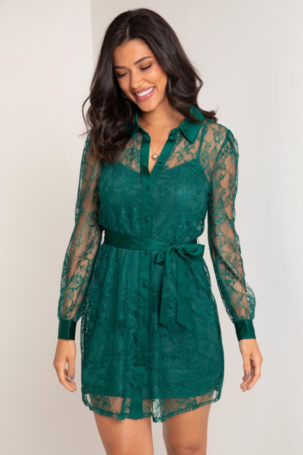 Clara Fuller Bust Long Sleeve Lace Shirt Dress