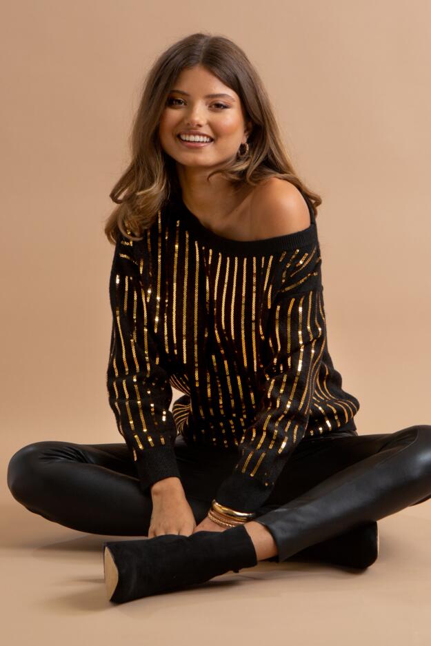 Sequin Off Shoulder Knit Jumper