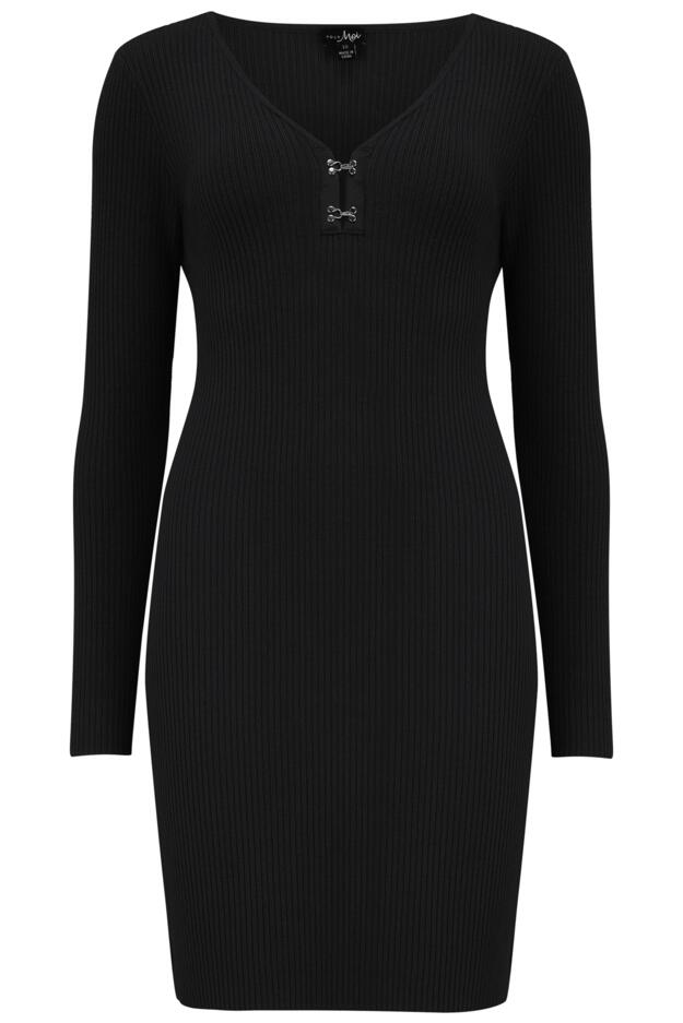 Layla Rib Knit V-Neck Bodycon Mini Dress