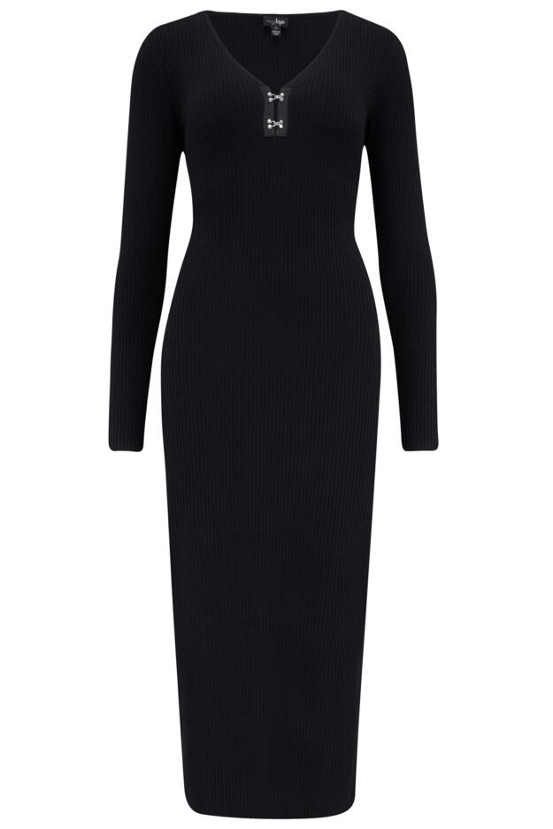 Layla Rib Knit V-Neck Bodycon Midi Dress
