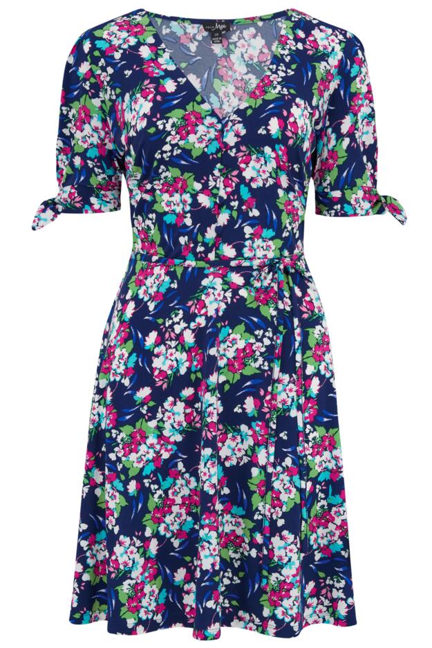 Bella Fuller Bust Slinky Stretch Tie Sleeve Tea Dress