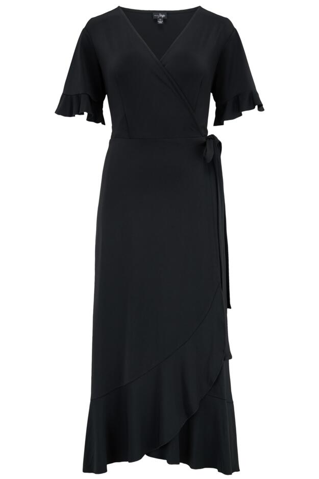 Megan Fuller Bust Slinky Jersey Frill Detail Midi Wrap Dress