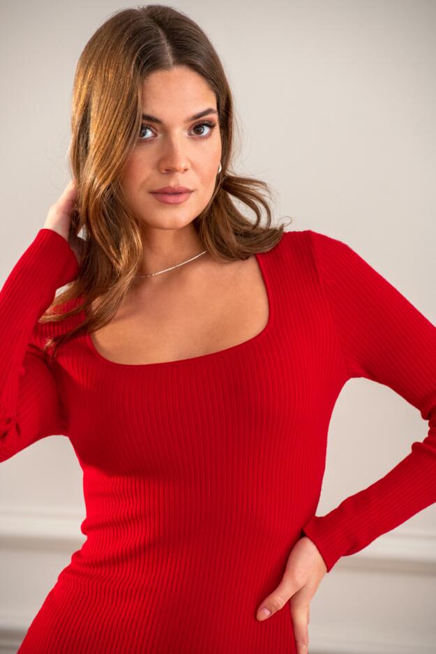 Sasha Rib Knit Square Neck Mini Dress