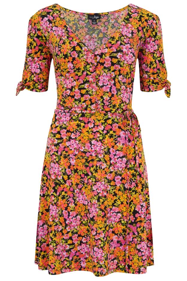 Bella Fuller Bust Slinky Stretch Tie Sleeve Tea Dress