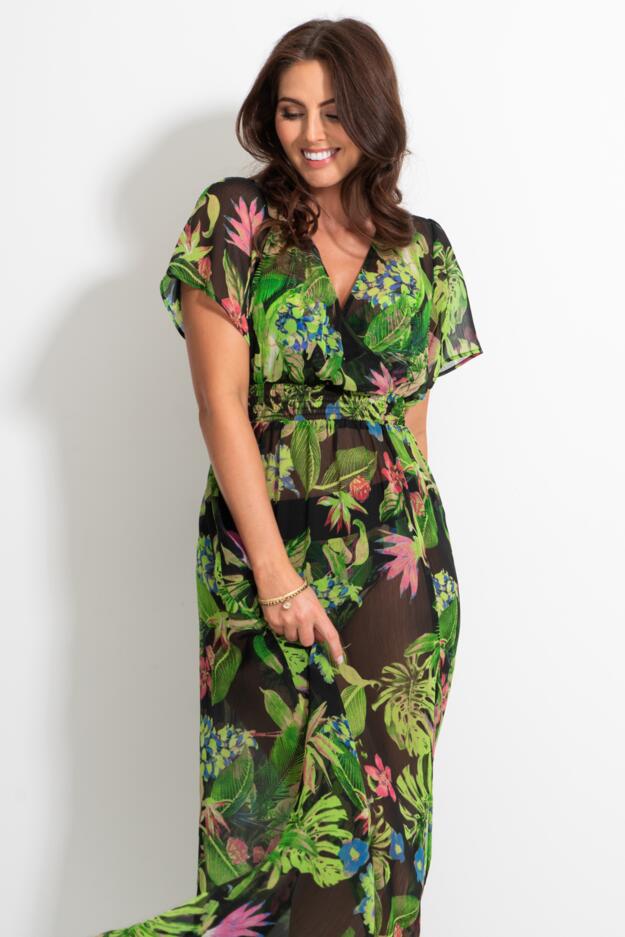 Short Sleeve Chiffon Wrap Maxi Kaftan