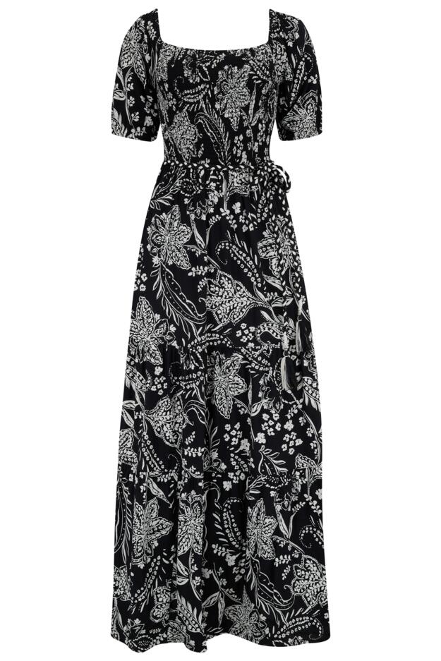 Sadie Fuller Bust Shirred Bodice Woven Short Sleeve Maxi Dress
