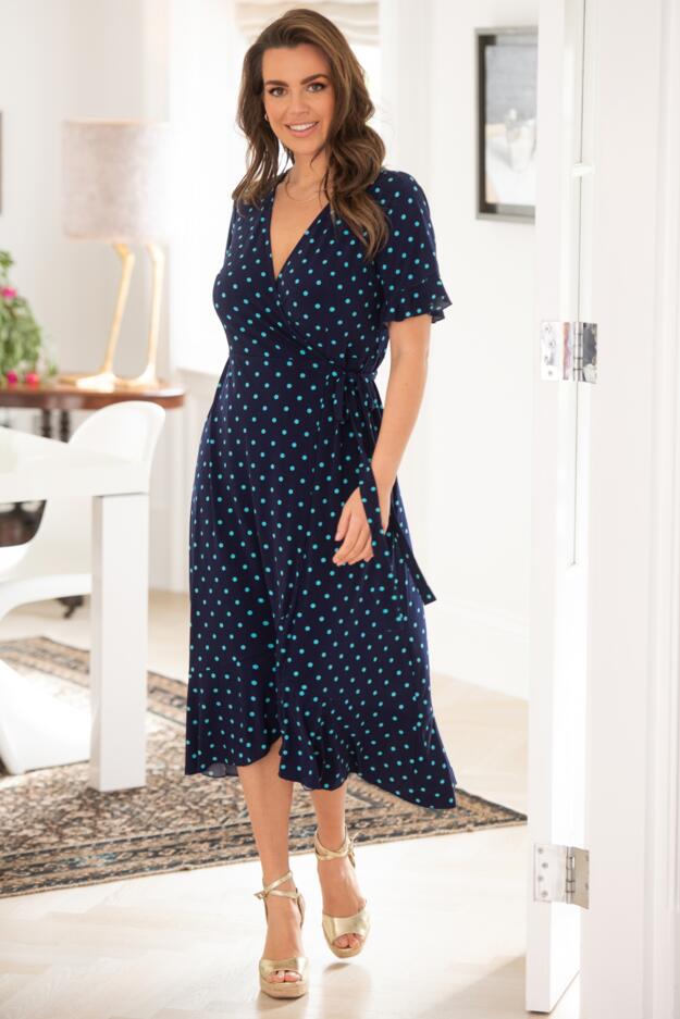 Megan Fuller Bust Slinky Jersey Frill Detail Midi Wrap Dress