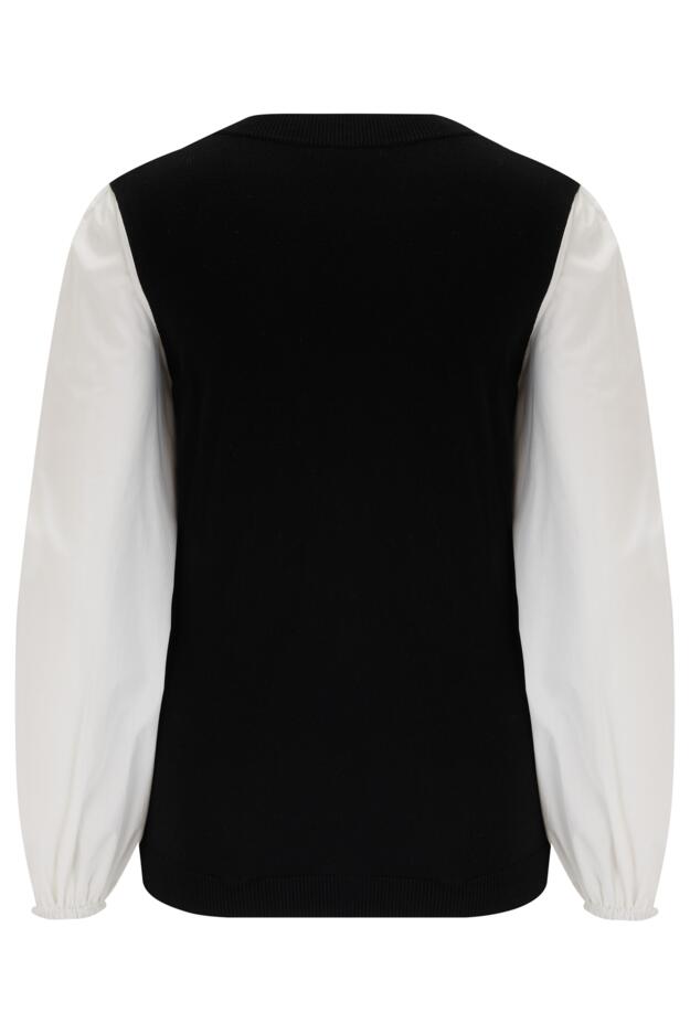 Reese V-Neck Knit Jumper With Poplin Sleeves