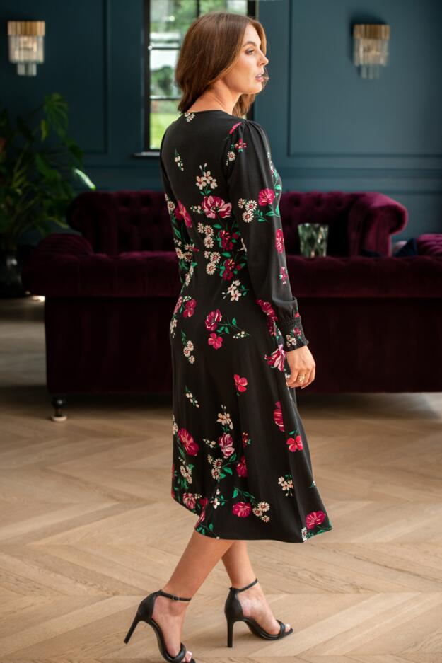 Lucinda Jersey Lace Detail Long Sleeve Midi Dress