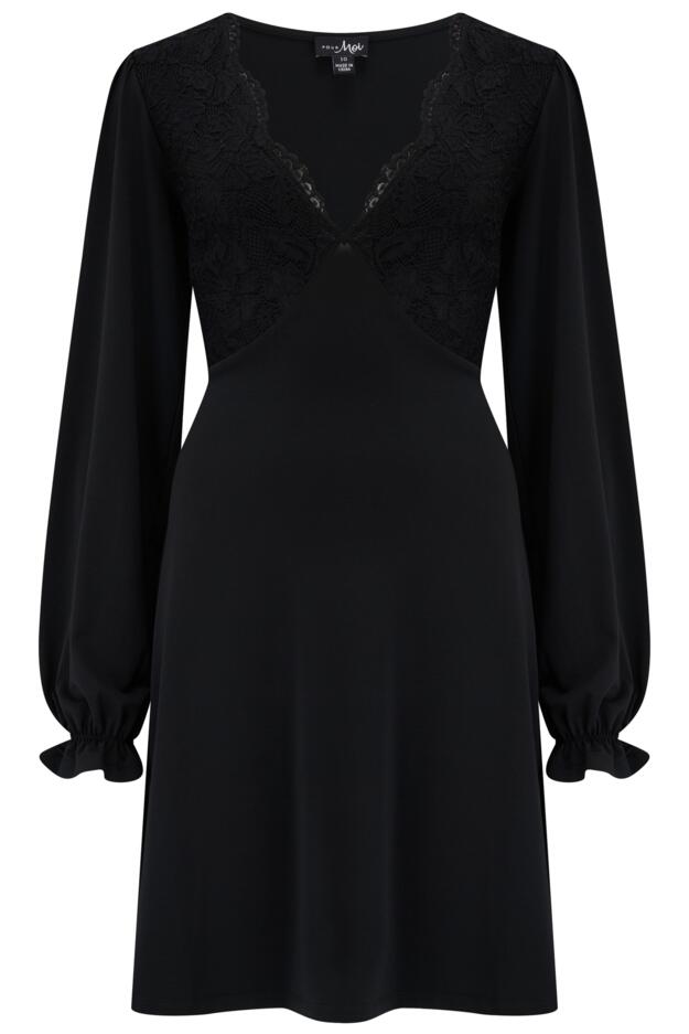 Anya Fuller Bust Lace Detail Slinky Jersey Long Sleeve Tea Dress