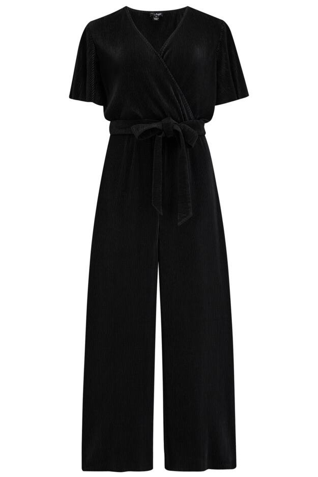Tara Shine Plisse Cropped Wide Leg Jumpsuit 