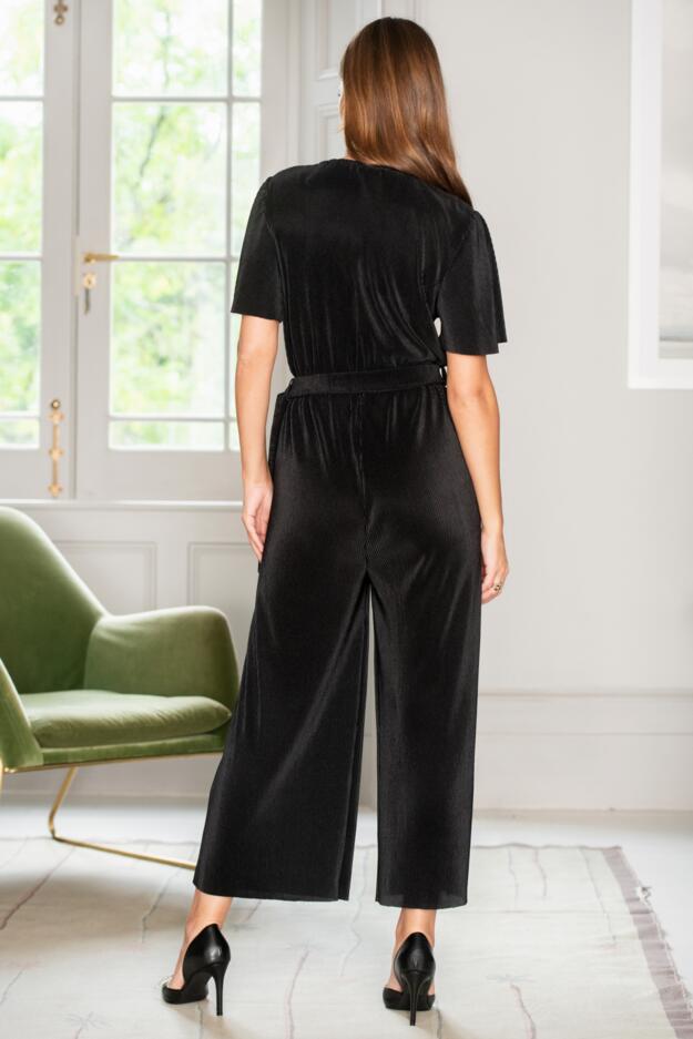Tara Shine Plisse Cropped Wide Leg Jumpsuit 
