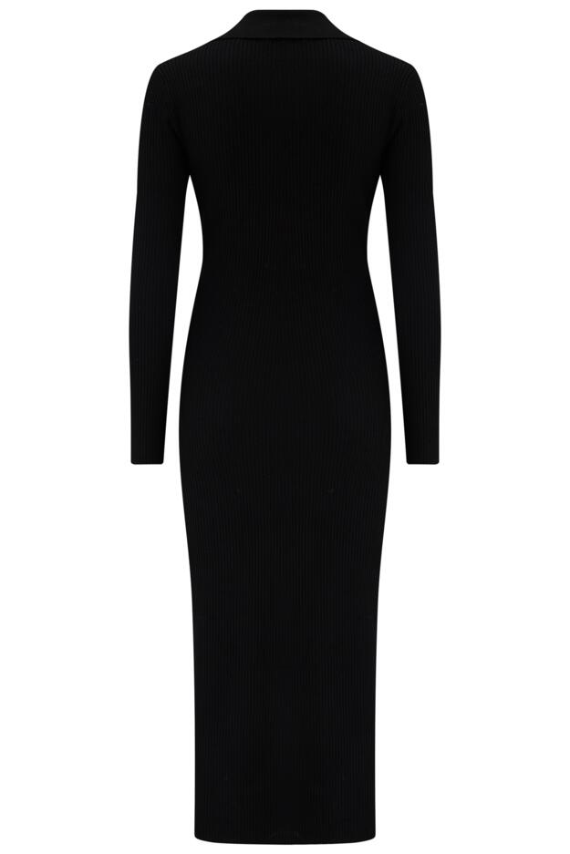 Eva Rib Knit V-Neck Collar Midi Dress