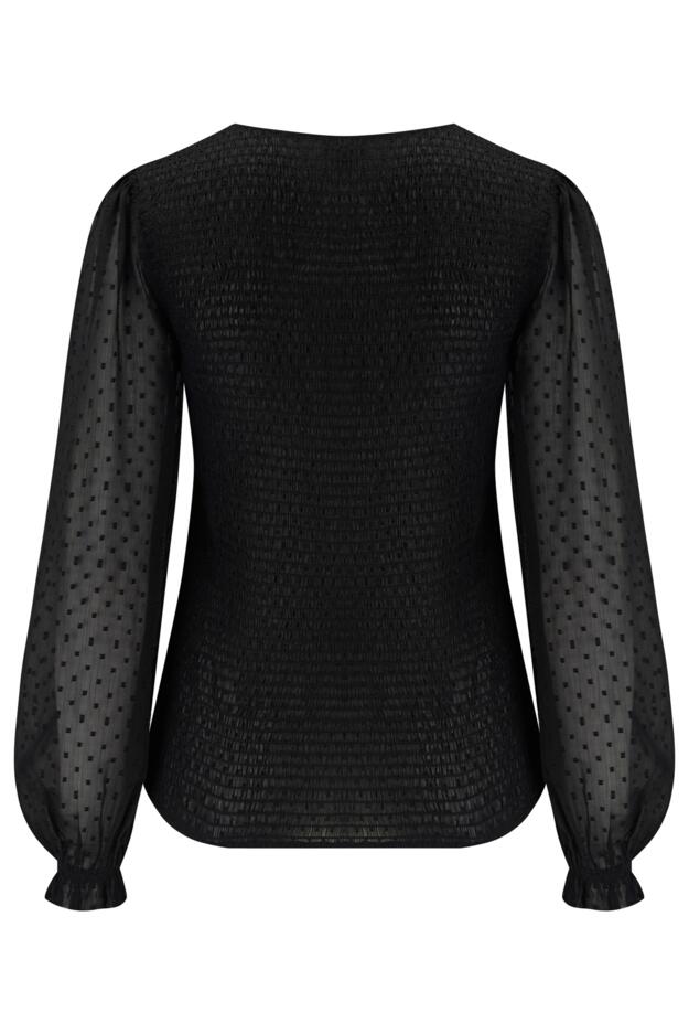 Willow Fuller Bust Shirred Bodice Chiffon Long Sleeve Sheer V Neck Blouse