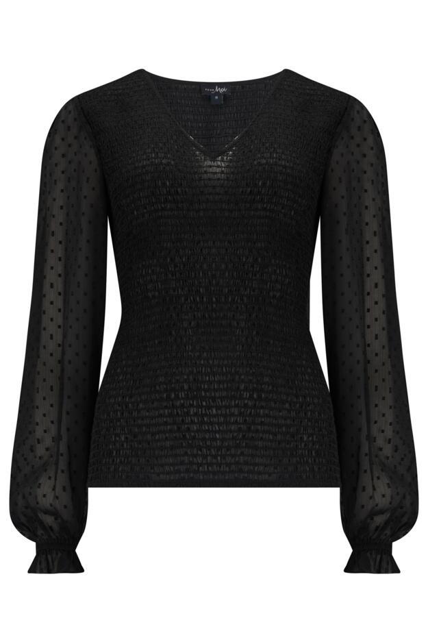 Willow Fuller Bust Shirred Bodice Chiffon Long Sleeve Sheer V Neck Blouse