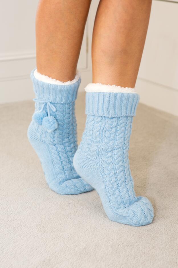 Cosy Cable Lined Knit Slipper Sock 