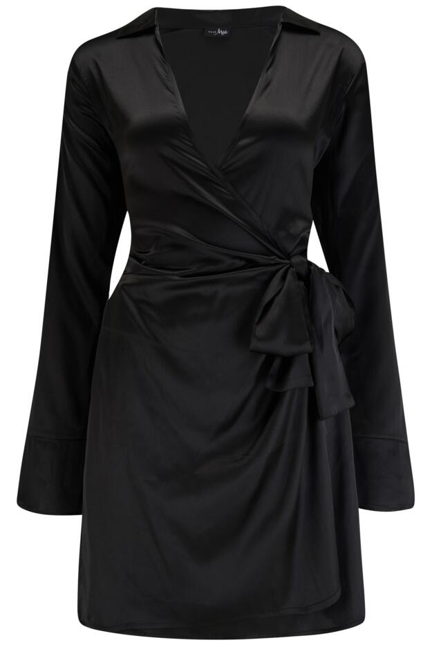 Louisa Satin Wrap Long Sleeve Short Dress