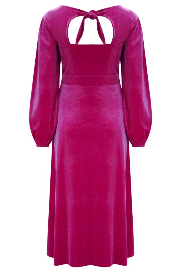 Charlotte Tie Back Stretch Velvet Long Sleeve Midi Dress