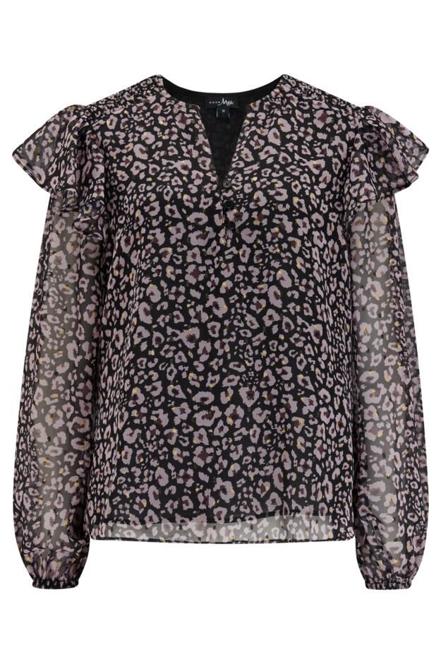 Angelina Sparkle Shirred Detail Long Sleeve Chiffon Blouse