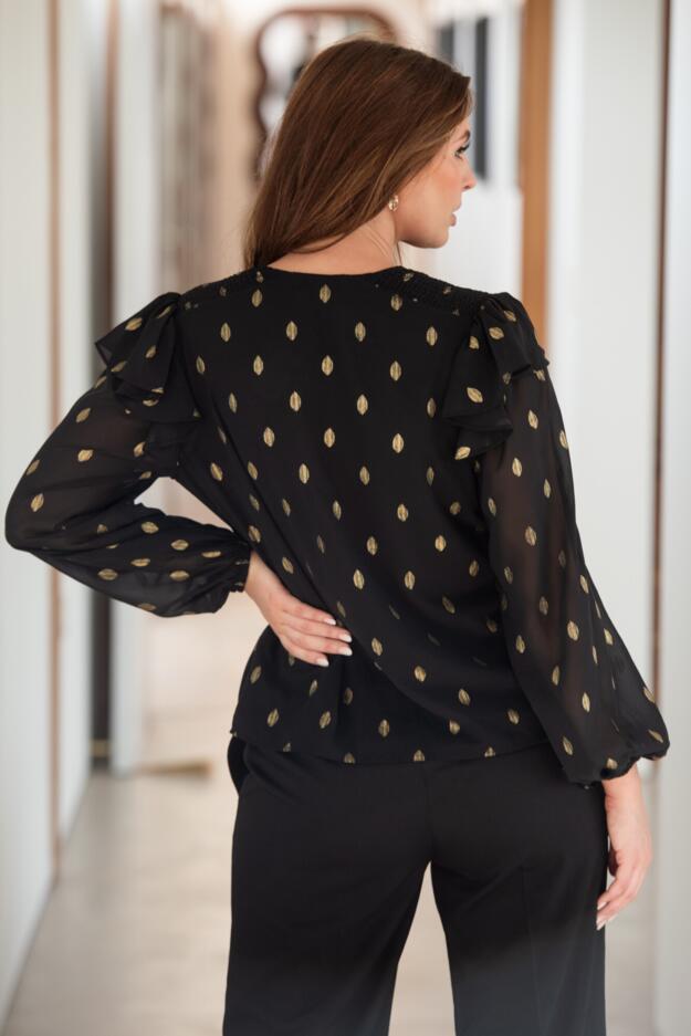 Angelina Shirred Detail Long Sleeve Chiffon Blouse 