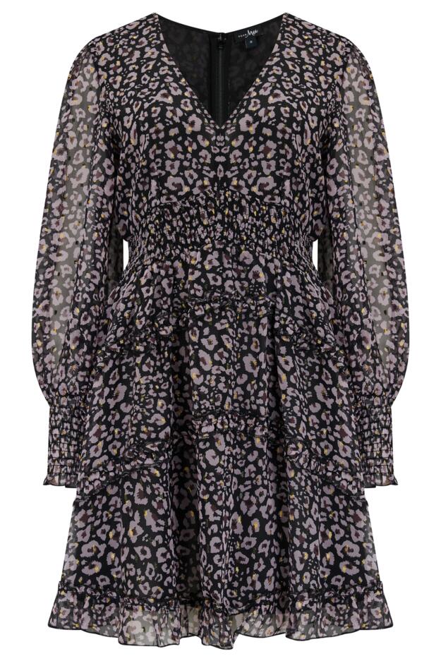 Alexandra Sparkle Jacquard Chiffon Frill Long Sleeve Short Dress 