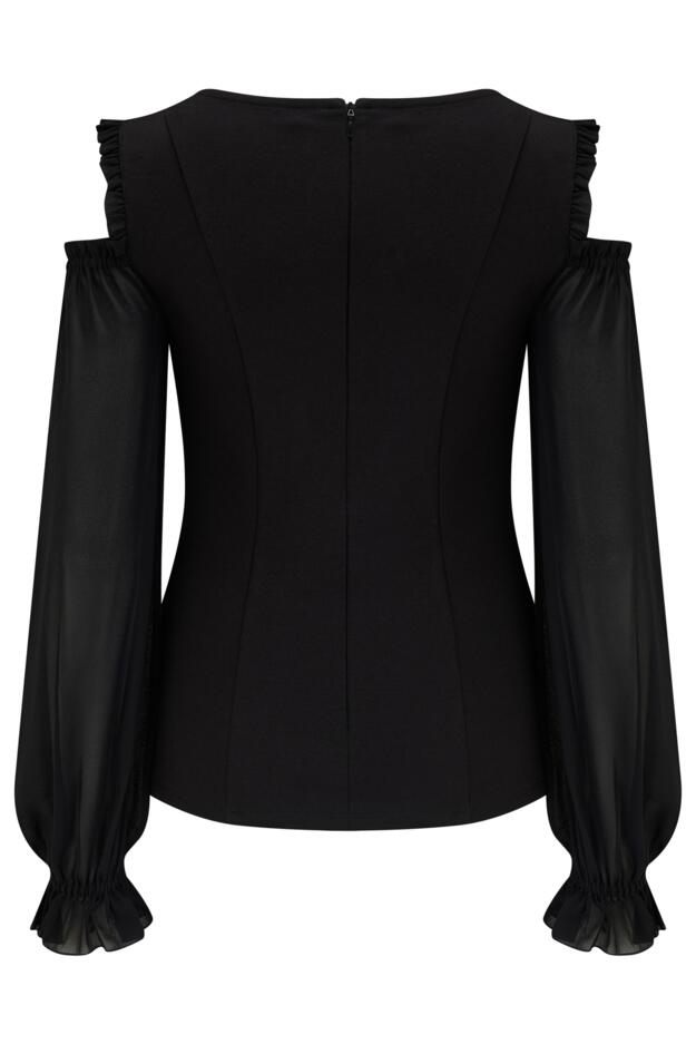 Fiona Chiffon Cold Shoulder Stretch Ponte Top