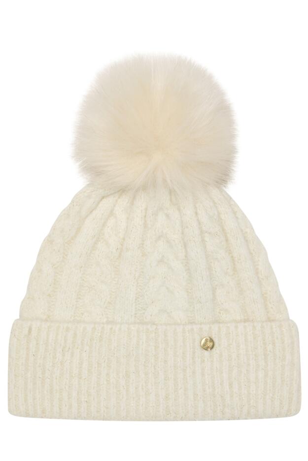 Cable Knit Contrast Pom Beanie Hat