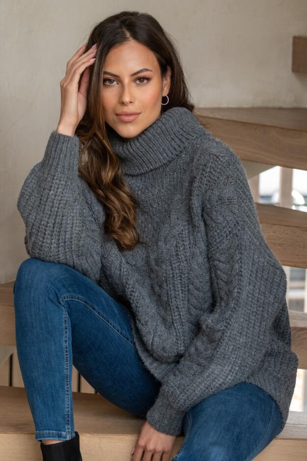 Alice Chunky Cable Knit Roll Neck Knit Jumper