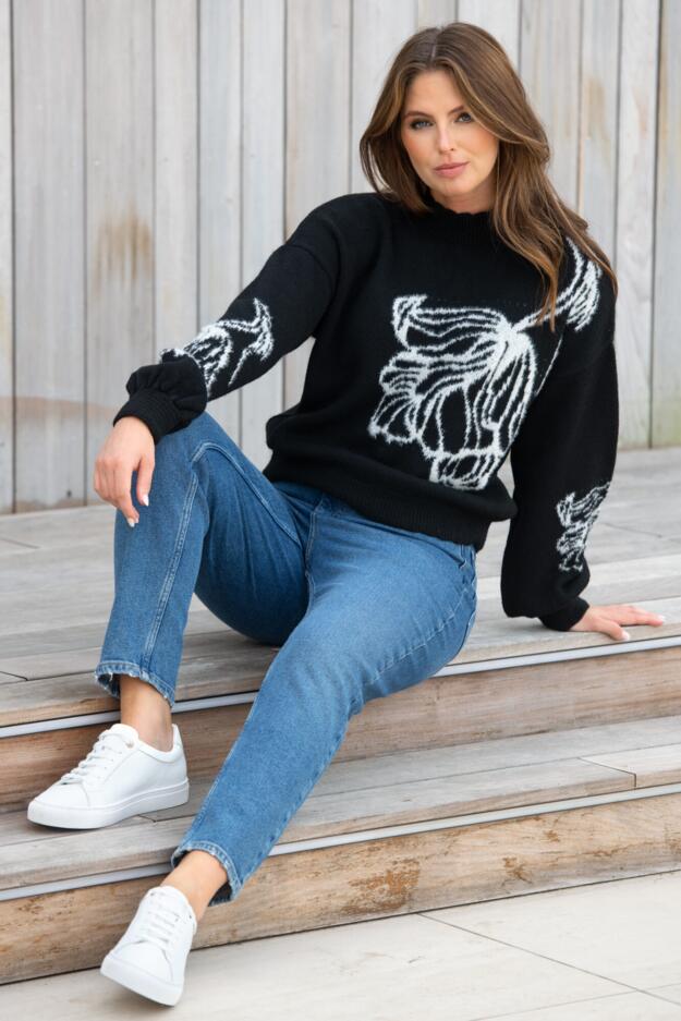 Belle Contrast Floral Jacquard Knit Jumper