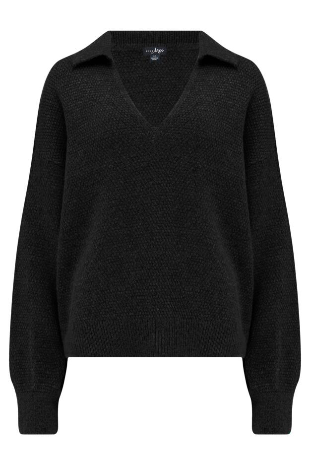 Kerry V-Neck Textured Knit Collared Jumper 