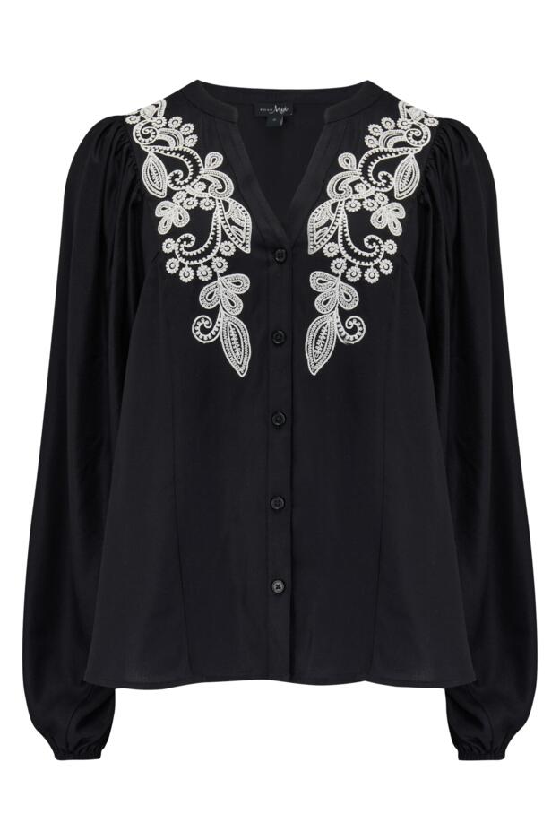 Stacie Fuller Bust Embroidered Woven Long Sleeve Blouse