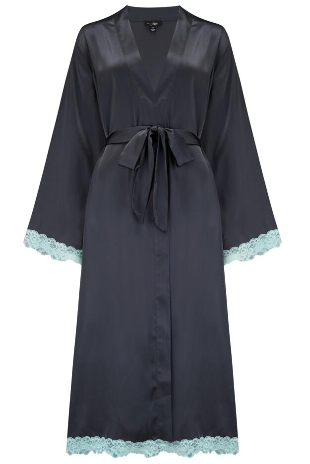 Dusk Satin and Lace Kimono Sleeve Dressing Gown