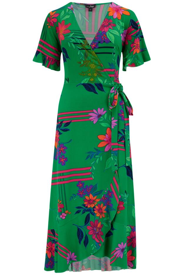 Megan Fuller Bust Slinky Jersey Frill Detail Midi Wrap Dress
