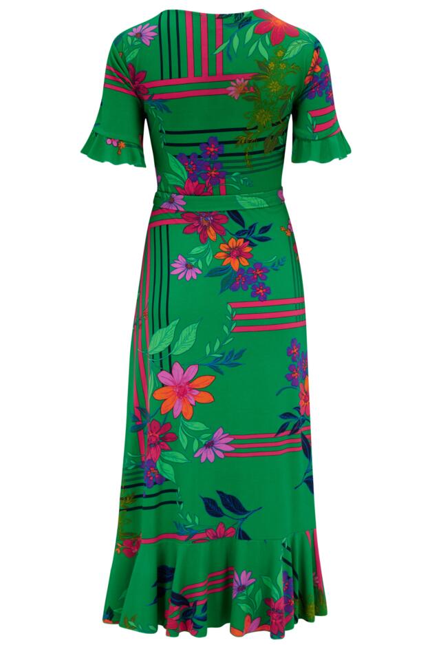 Megan Fuller Bust Slinky Jersey Frill Detail Midi Wrap Dress