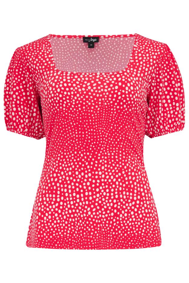 Birdie Square Neck Slinky Puff Sleeve Stretch Top