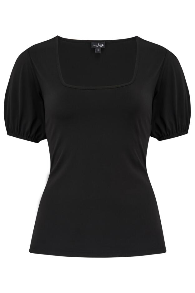 Birdie Square Neck Slinky Puff Sleeve Stretch Top