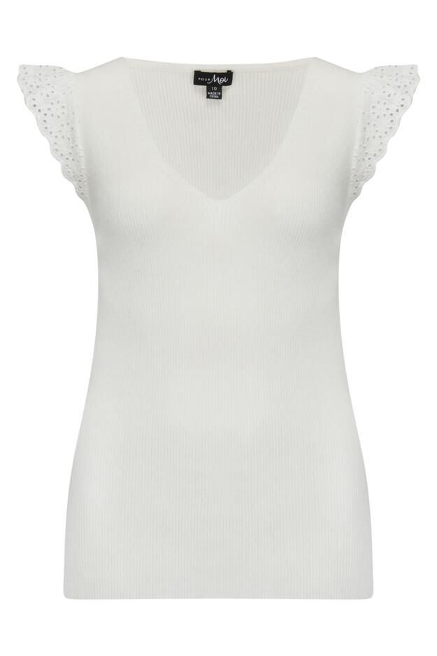 Sara Broderie Frill Sleeve Rib Knit Vest
