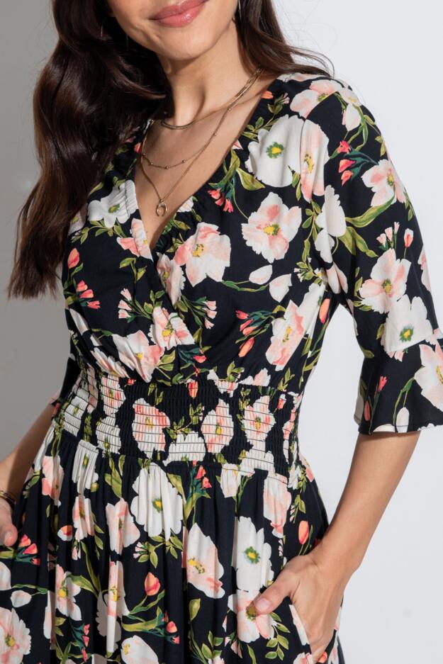 Carmen Fuller Bust Elasticated Neckline Woven Midaxi Dress
