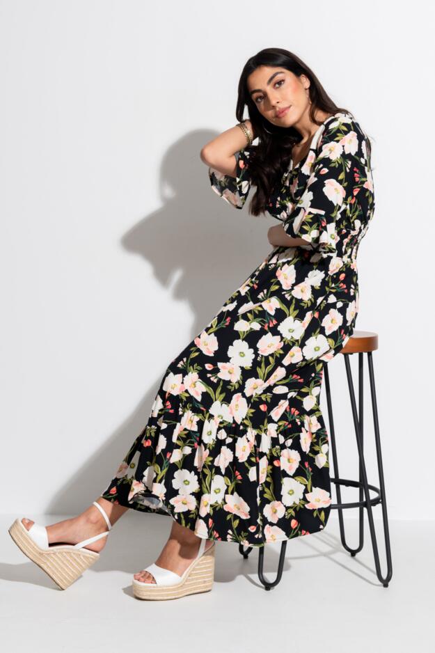 Carmen Fuller Bust Elasticated Neckline Woven Midaxi Dress